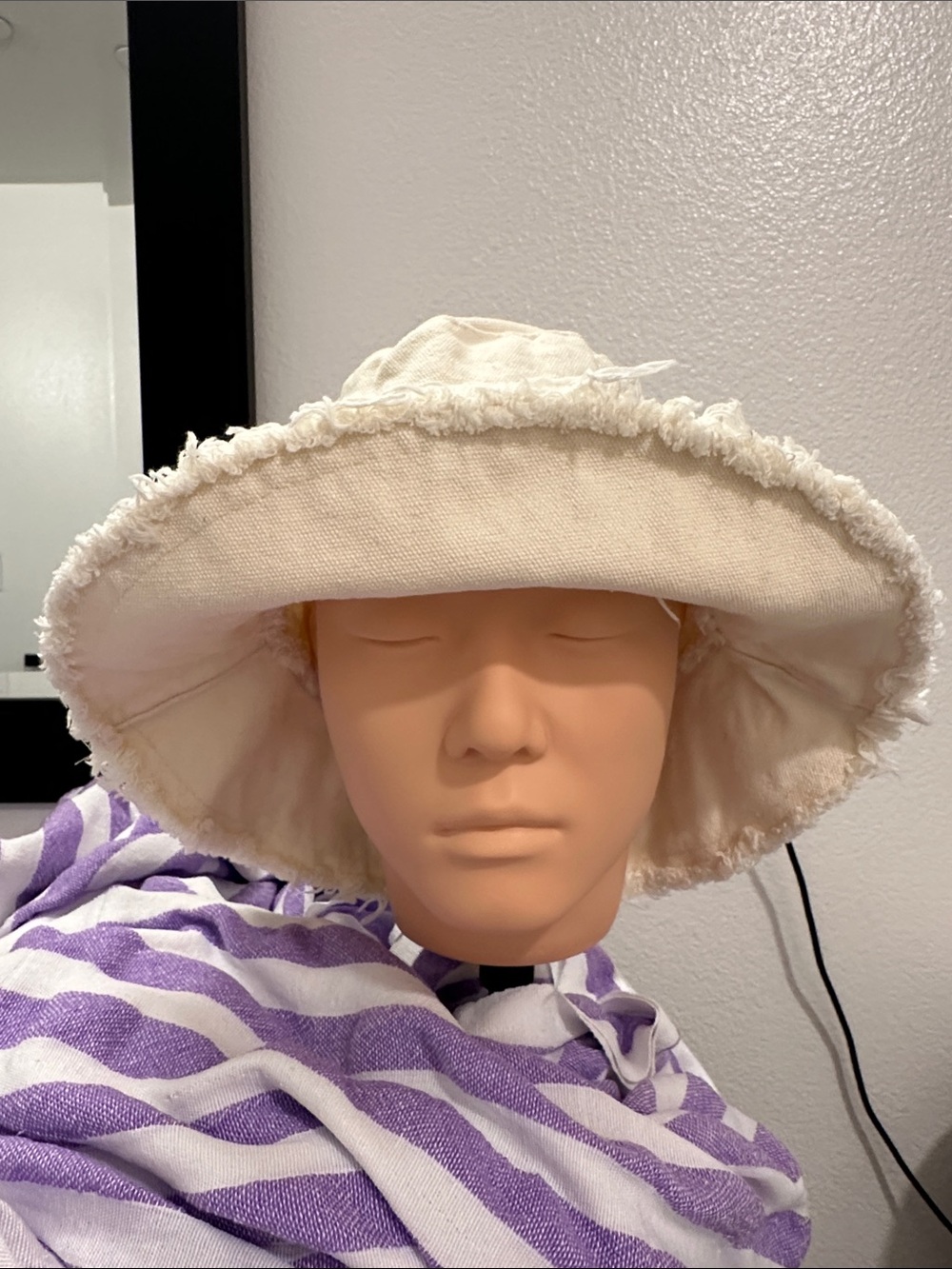 Frayed Edge Cream Bucket Hat